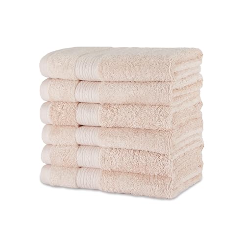 Amazon Basics Fade-Resistant 100% Cotton Hand Towel, 6 Pack, 16"x26", Blush Pink