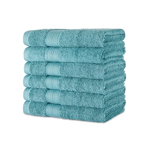 Amazon Basics Fade-Resistant 100% Cotton Hand Towel, 6 Pack, 16"x26", Teal Green