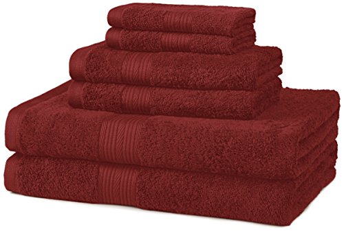 Amazon Basics Fade-Resistant 100% Cotton Washcloths for Bathroom, Soft Absorbent, 6-Piece, Crimson