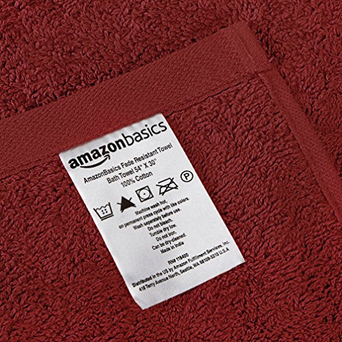 Amazon Basics Fade-Resistant 100% Cotton Washcloths for Bathroom, Soft Absorbent, 6-Piece, Crimson view 3
