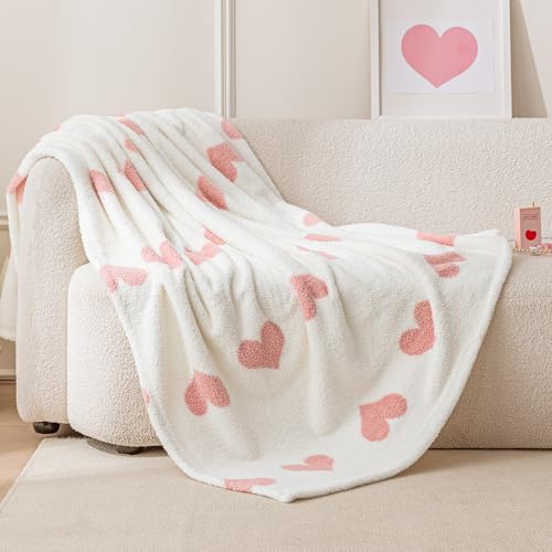 Amazon Basics Fleece Throw Blanket, Reversible Decorative Hearted Pattern for the Bed, Couch and Sofa, 60" W × 80" L, Pink Heart