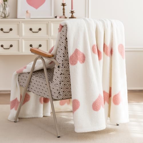 Amazon Basics Fleece Throw Blanket, Reversible Decorative Hearted Pattern for the Bed, Couch and Sofa, 60" W × 80" L, Pink Heart view 2