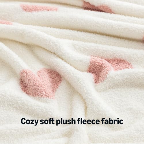 Amazon Basics Fleece Throw Blanket, Reversible Decorative Hearted Pattern for the Bed, Couch and Sofa, 60" W × 80" L, Pink Heart view 3