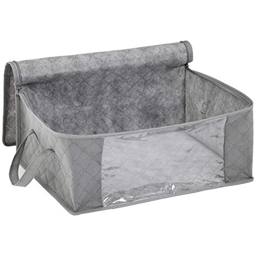 Amazon Basics Foldable Large Clothes Storage Bags with Clear Window & Carrying Handles, Closet Organizers, Zipper, 3-Pack, Gray view 2