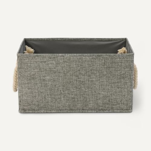 Amazon Basics Foldable Storage Bins with Rope Handles, Charcoal, Large, Pack of 3