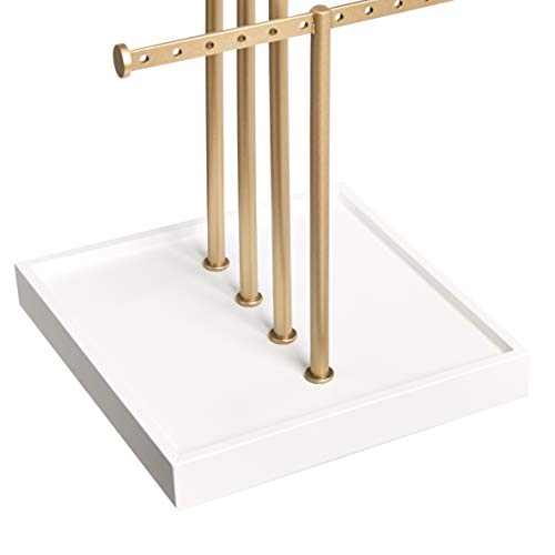 Amazon Basics Four-Tier Jewelry Organizer Tree Stand, Necklace Earring Bracelet Holder with Ring Storage, White/Brass view 3