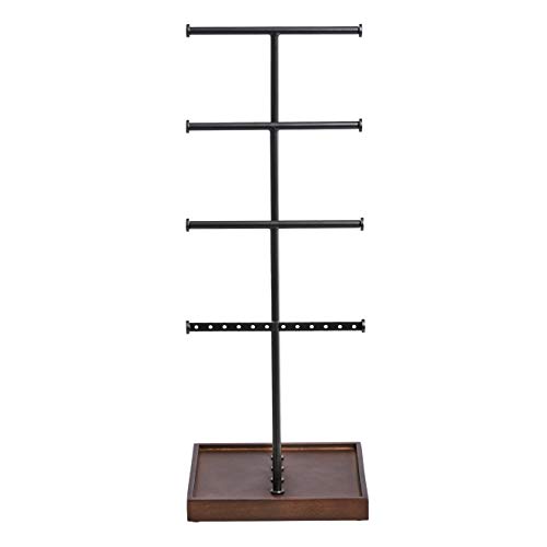 Amazon Basics Four-Tier Jewelry Organizer Tree Stand, Necklace Earring Bracelet Holder with Ring Storage, Walnut/Black view 2