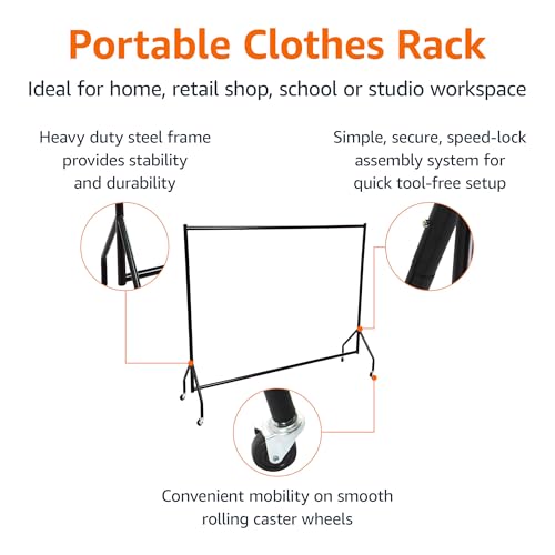 Amazon Basics Heavy Duty Rolling Garment Rack, Hanging Clothes Organizer Rail for Display and Storage, 1.82 x 1.52 m, Black