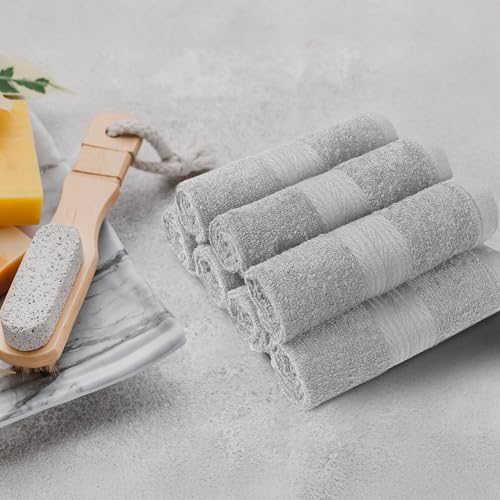 Amazon Basics Highly Absorbent Cotton Washcloths for Bathroom, Machine Washable, Fade-Resistant, 12 x 12 inches, Gray, 12-Pack view 3