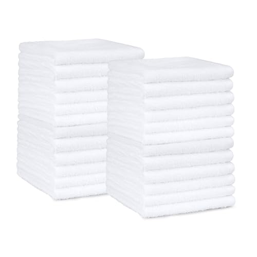 Amazon Basics Highly Absorbent, Fast Drying 100% Cotton Washcloths for Bathroom, Machine Washable, Soft, 12 x 12 in, White, 60-Pack