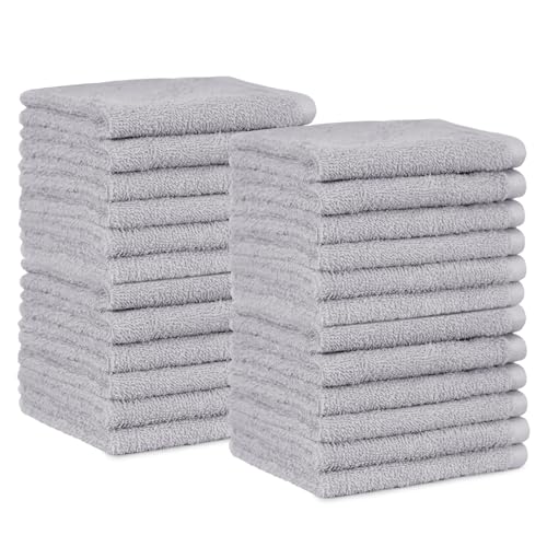 Amazon Basics Highly Absorbent Fast Drying 100% Cotton Washcloths for Bathroom and Face, Machine Washable, 12 x 12 in, Gray, 24-Pack