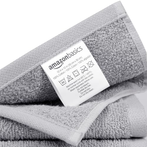 Amazon Basics Highly Absorbent Fast Drying 100% Cotton Washcloths for Bathroom and Face, Machine Washable, 12 x 12 in, Gray, 24-Pack view 3