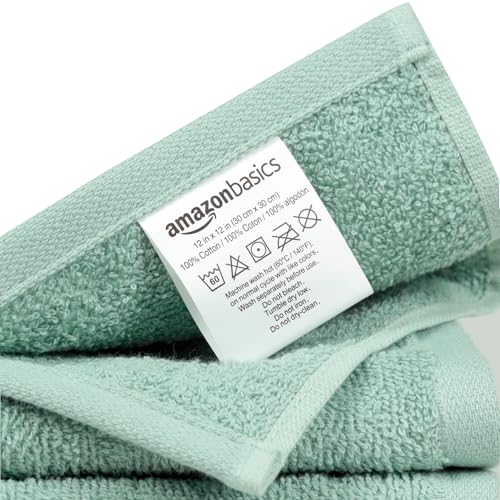 Amazon Basics Highly Absorbent, Soft & Durable 100% Cotton Washcloths for Bathroom, Body and Face, Lightweight, Fast Drying, 12 x 12 inches, Seafoam Green, Ice Blue, White, 24-Pack view 3