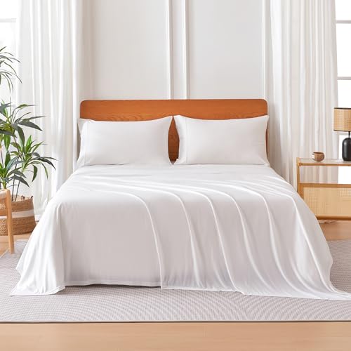 Amazon Basics Jersey Knit 4-Piece Sheet Set, Wrinkle Free and Easy Fit, Includes 16" Deep Pocket Fitted Sheet, 1 Flat Sheet and 2 Pillowcases, King, White view 2