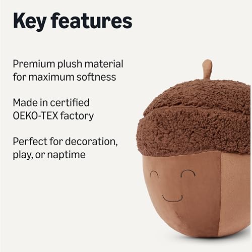 Amazon Basics Kids Plush Acorn Pillow, Soft Brown Room Décor, Ideal for Decor, Made in Oeko-TEX Certified Factory, 17.6" x 12" view 2
