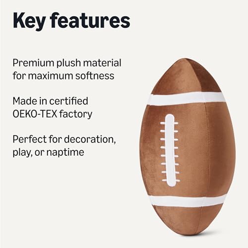 Amazon Basics Kids Plush Football Pillow, Soft Premium Brown Room Décor, 15" L x 10" W view 2