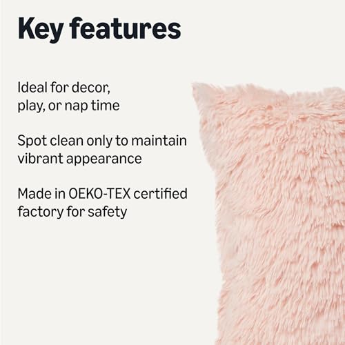 Amazon Basics Kids Plush Square Pillow, Soft Pink Room Décor view 2
