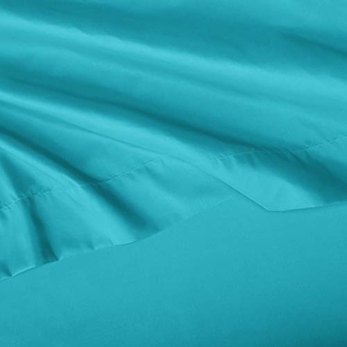 Amazon Basics Kid's Soft Easy-Wash Lightweight Microfiber 3-Piece Sheet Set, Toddler, Bright Aqua, Solid