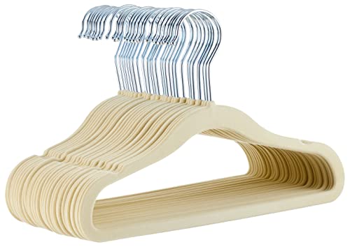 Amazon Basics Kids Velvet, Non-Slip Clothes Hangers (Baby/Toddler), 11.6 inches (for Baby Clothes), Pack of 30, Beige