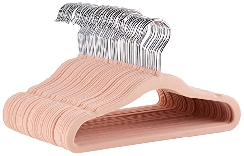 Amazon Basics Kids Velvet, Non-Slip Clothes Hangers for Infant and Toddler, 11.6 in (for baby clothes), Pack of 50, Blush
