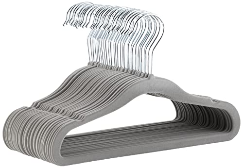 Amazon Basics Kids Velvet Non-Slip Space Saving Clothes Hangers with Shoulder Notches, Sturdy Closet Organizer for Baby/Toddler, 11.6", Gray, 30-Pack