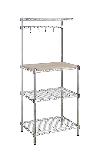 Amazon Basics Kitchen Storage Baker's Rack with Removable Top, Chrome/Beige, 18"D x 24" W x 59"H