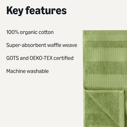 Amazon Basics Kitchen Towels, Organic Cotton Waffle Kitchen Dish Towels, Ultra Absorbent, Quick Drying, Lint-Free Geimetry Towels Kitchen, 12 x 12 Inches, 6-Pack (2 Brown, 2 Olive, 2 Navy Blue) view 2