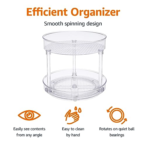 Amazon Basics Lazy Susan Turntable Organizer, 9" Diameter, 2 Tier, Clear