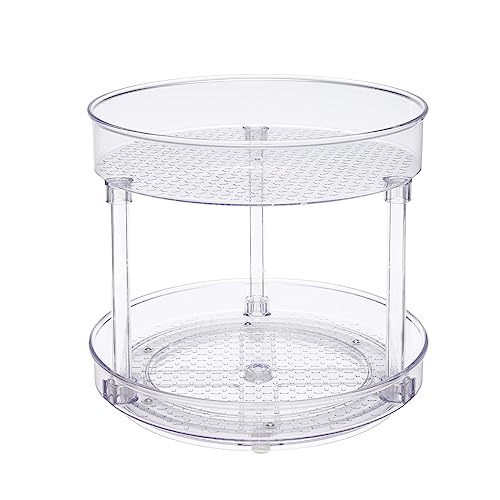 Amazon Basics Lazy Susan Turntable Organizer for Spices and Condiments, 9" Diameter, 2 Tier, Clear