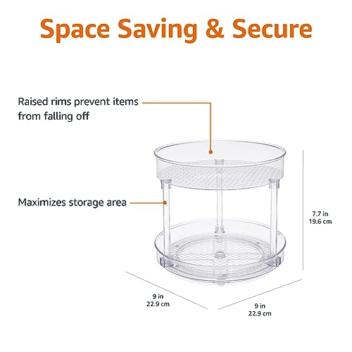 Amazon Basics Lazy Susan Turntable Organizer for Spices and Condiments, 9" Diameter, 2 Tier, Clear view 3