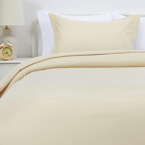 Amazon Basics Lightweight Microfiber 2-Piece Duvet Cover Set, Twin/Twin XL, Beige