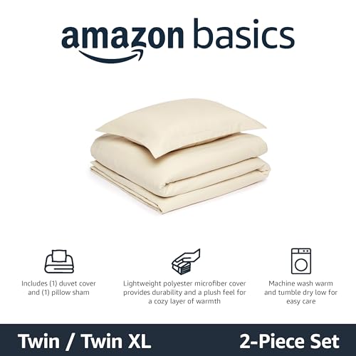 Amazon Basics Lightweight Microfiber 2-Piece Duvet Cover Set, Twin/Twin XL, Beige view 2