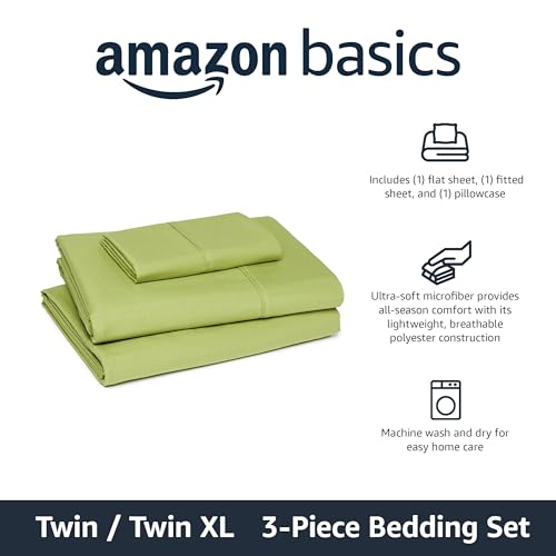 Amazon Basics Lightweight Microfiber 3-Piece Bed Sheet Set, Twin XL, Oliver Light, Solid view 2