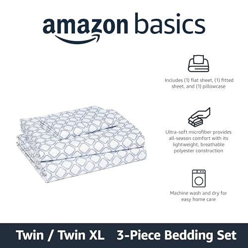 Amazon Basics Lightweight Microfiber 3-Piece Bed Sheet Set, Twin XL, Aqua, Printed view 2