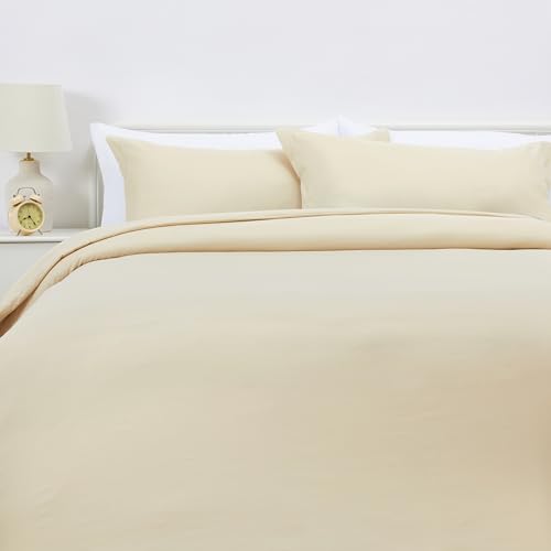 Amazon Basics Lightweight Microfiber 3-Piece Duvet Cover Set with Zipper Closure, King, Beige, Solid