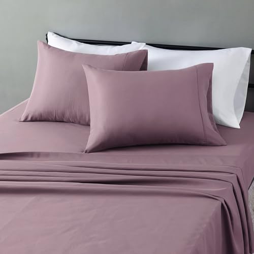 Amazon Basics Lightweight Microfiber 4-Piece Bed Sheet Set, Full, Rose, Solid