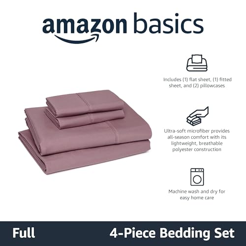 Amazon Basics Lightweight Microfiber 4-Piece Bed Sheet Set, Full, Rose, Solid view 2
