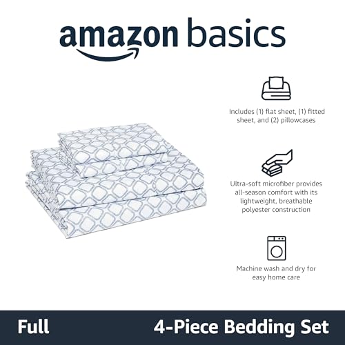 Amazon Basics Lightweight Microfiber 4-Piece Bed Sheet Set, Full, Aqua, Printed view 2