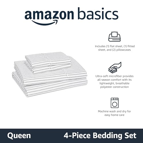 Amazon Basics Lightweight Microfiber 4-Piece Bed Sheet Set, Queen, Plum, Printed view 2