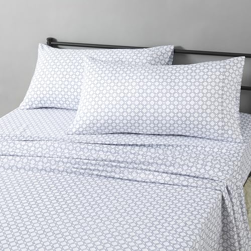 Amazon Basics Lightweight Microfiber 4-Piece Bed Sheet Set, King, Aqua, Printed