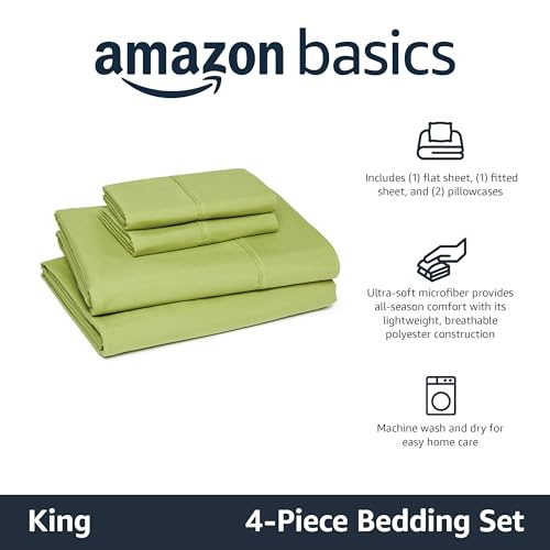 Amazon Basics Lightweight Microfiber 4-Piece Bed Sheet Set, King, Oliver Light, Solid view 2