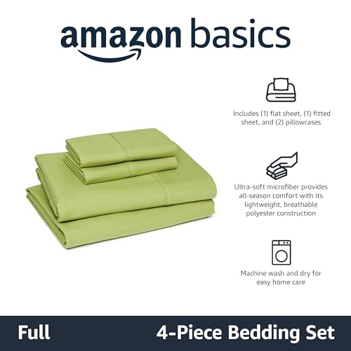 Amazon Basics Lightweight Microfiber 4-Piece Bed Sheet Set, Full, Oliver Light, Solid view 2