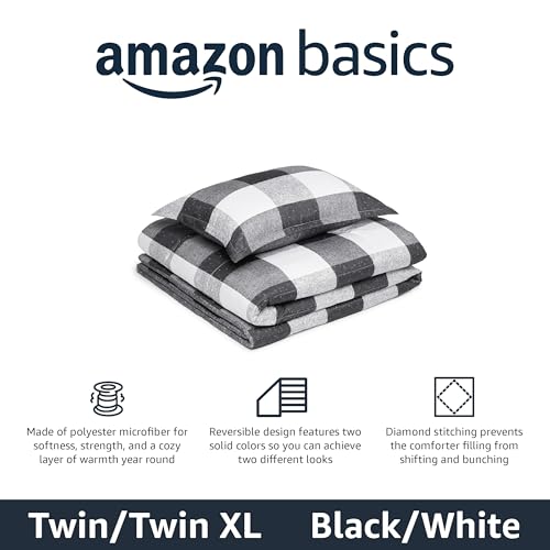 Amazon Basics Lightweight Microfiber Comforter Set, 2-Piece, Twin/Twin XL, Black/White Checkerboard view 2