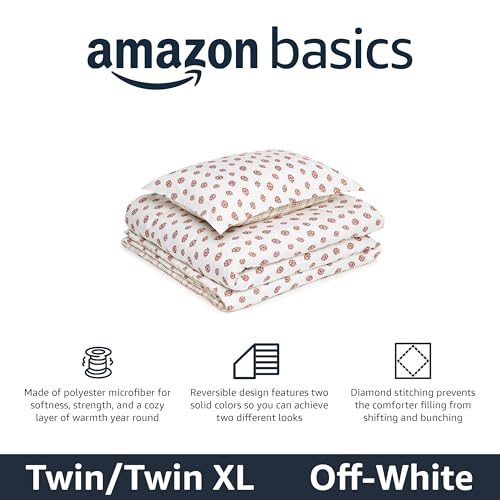 Amazon Basics Lightweight Microfiber Comforter Sets, 2-Pieces, Off White, Floral, Twin/Twin XL view 2