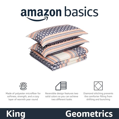 Amazon Basics Lightweight Microfiber Comforter Set, 3-Piece, Gray Geometrics, King view 2