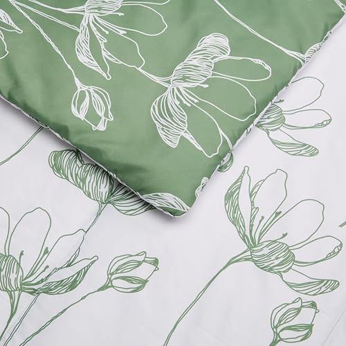 Amazon Basics Lightweight Microfiber Comforter Sets, 7 Pieces, Full/Queen, Green Floral view 3