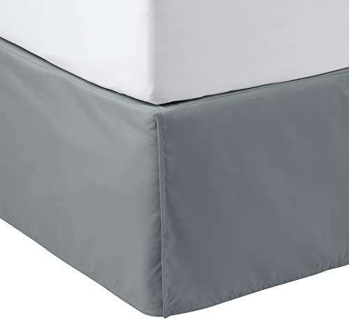 Amazon Basics Lightweight Pleated Bed Skirt, Machine Washable, Wrinkle and Fade Resistant, Queen, Dark Grey