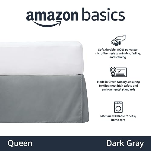 Amazon Basics Lightweight Pleated Bed Skirt, Machine Washable, Wrinkle and Fade Resistant, Queen, Dark Grey view 2
