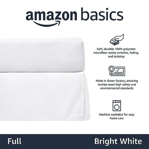 Amazon Basics Lightweight Pleated Dust Ruffle Bed Skirt, Full, Bright White, Wrinkle and Fade Resistant, Machine Washable, Polyester view 2