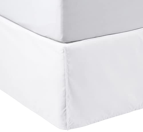 Amazon Basics Lightweight Pleated Wrinkle Resistant Fade Resistant Bed Skirt, Machine Washable, 16-Inch Drop, Queen, Bright White